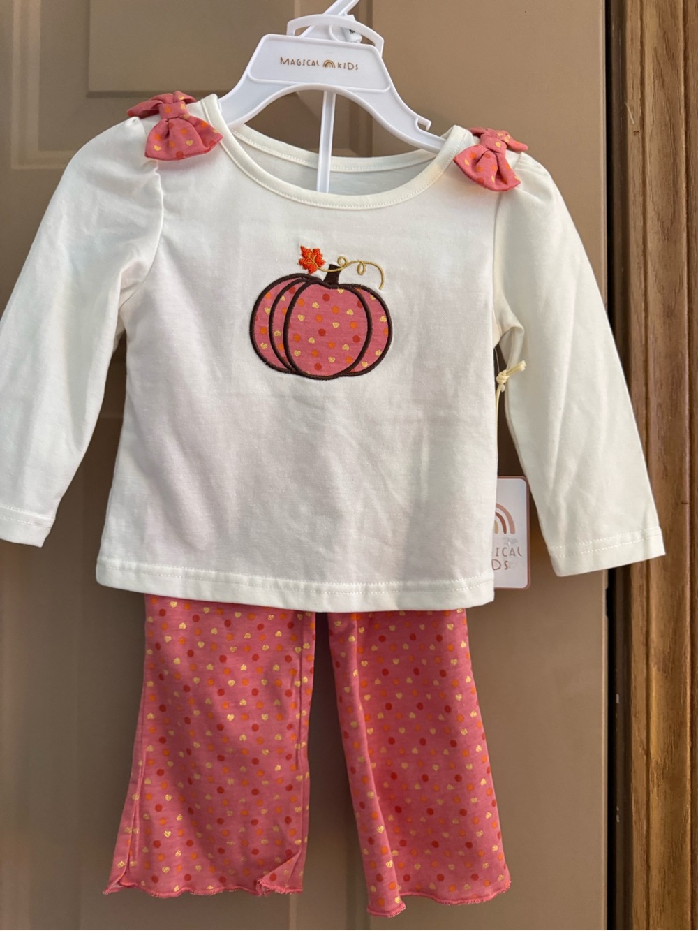 Cream & Pink Pumpkin Appliqué Fall Set